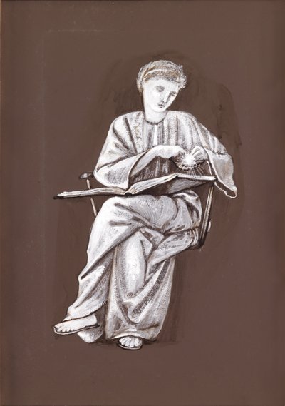 Tanulmány egy ülő lányról, könyvvel (barna és fehér testfesték, papír) alkotó: Edward Burne Jones